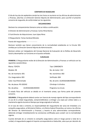 Contrato DE Reaseguro - CONTRATO DE REASEGURO El día de hoy dos de  septiembre siendo las tres horas - Studocu