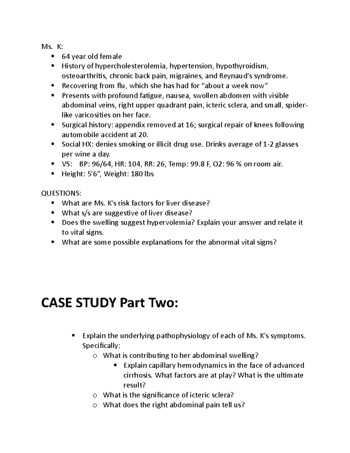 Liver Case Study - patho - Ms. K: 64 year old female History of ...