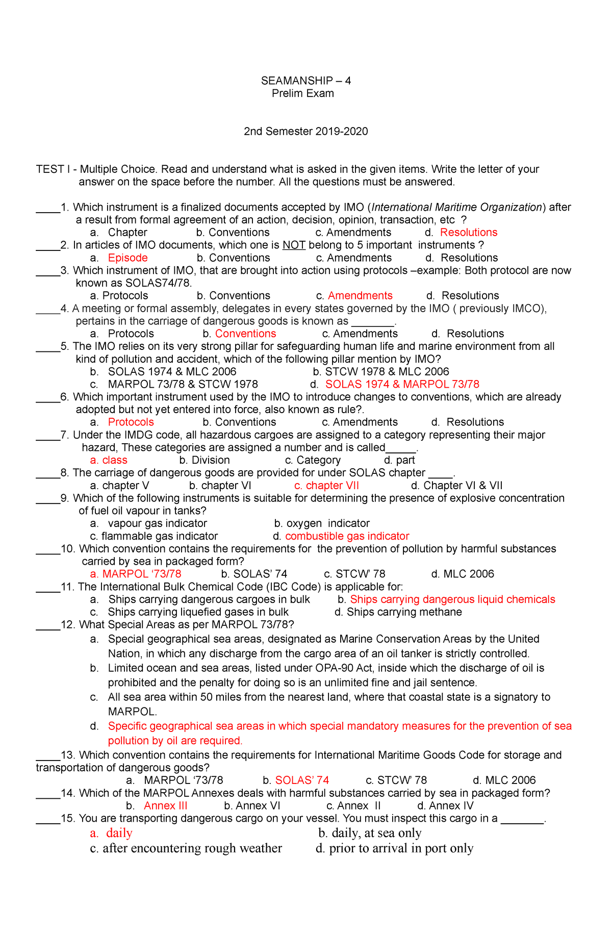 Seam 4 Prelim Exam 2019 SEt - SEAMANSHIP – 4 Prelim Exam 2nd Semester ...