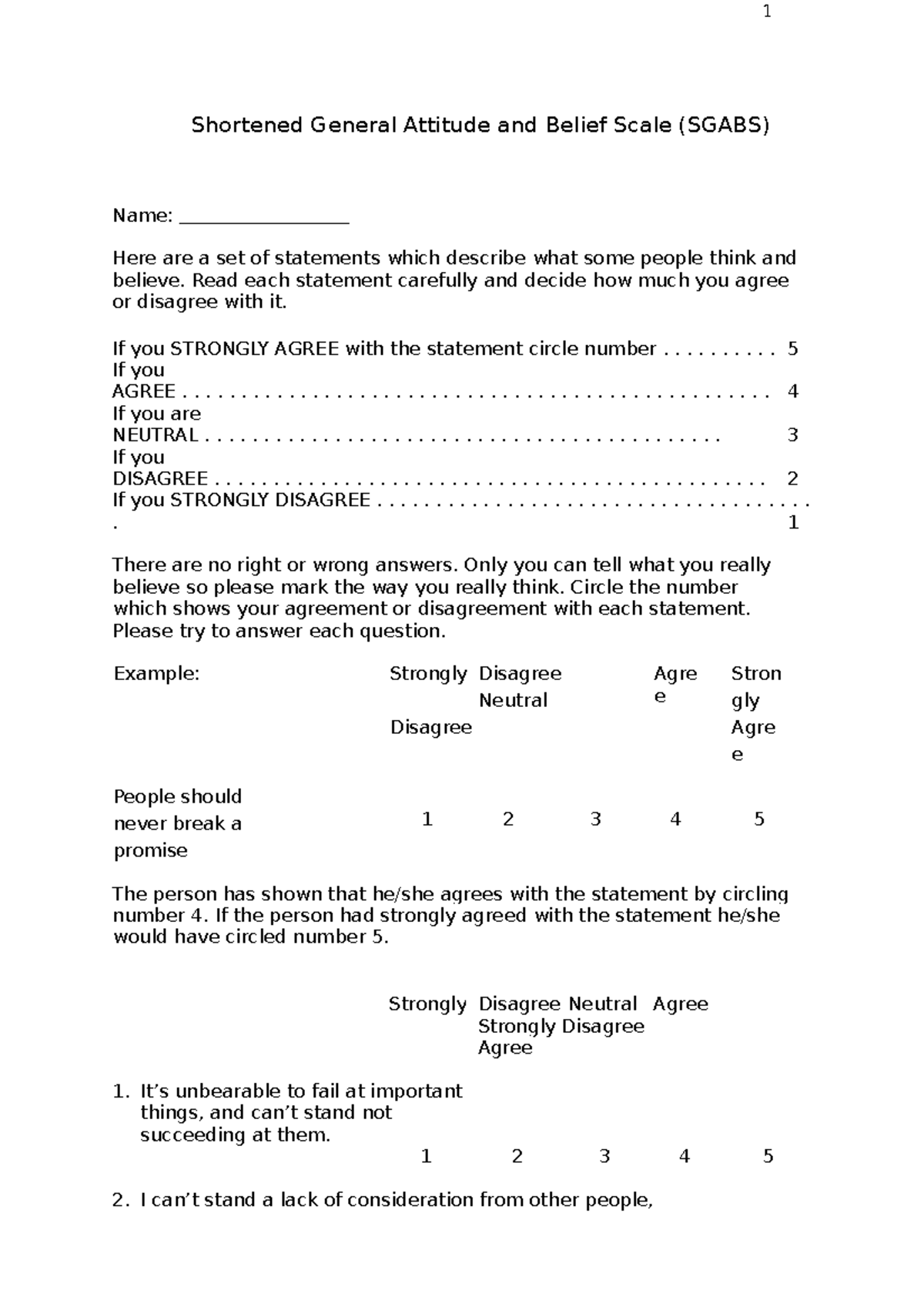 Sgabs - Ganduri automate - 1 Shortened General Attitude and Belief ...