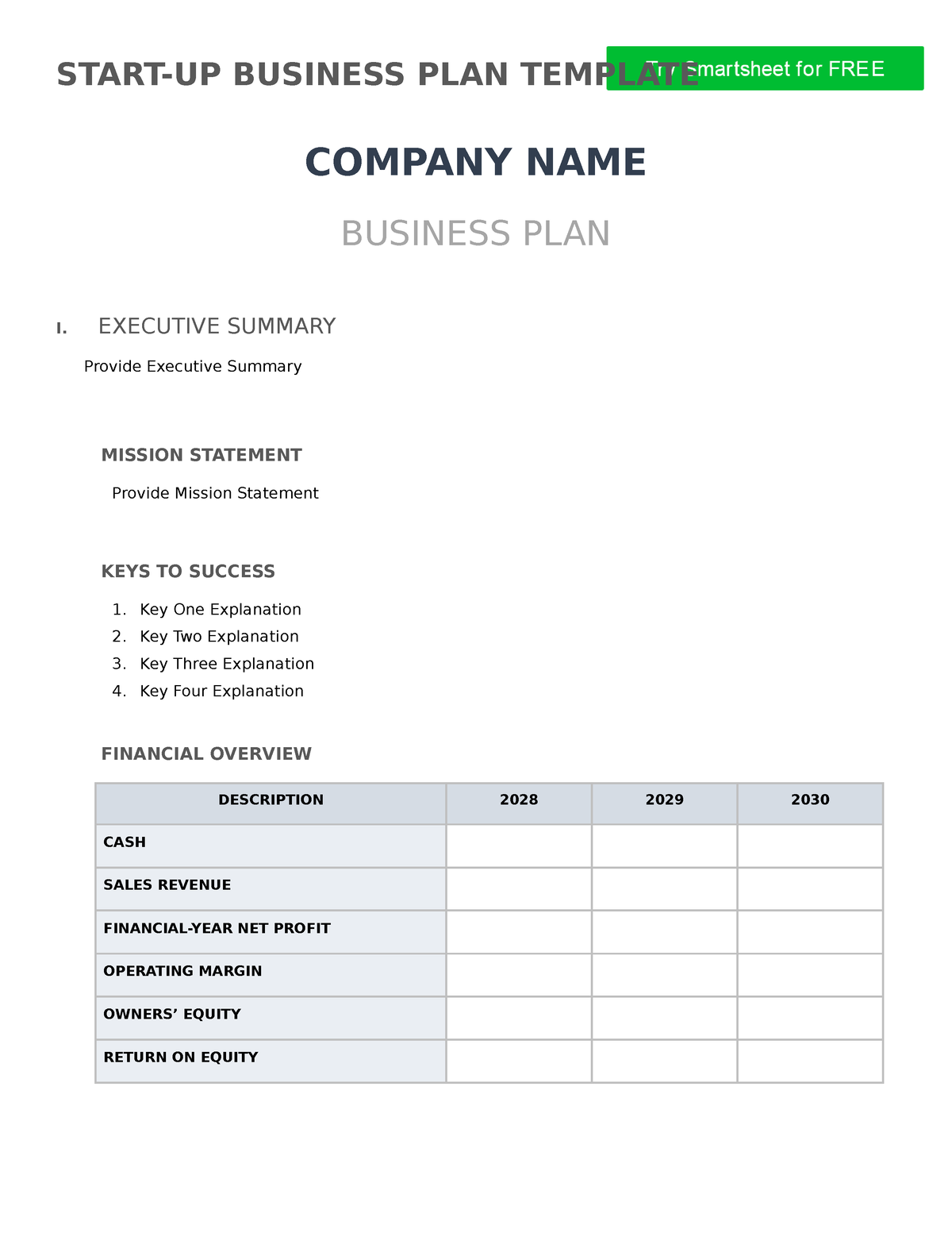 start up business plan template