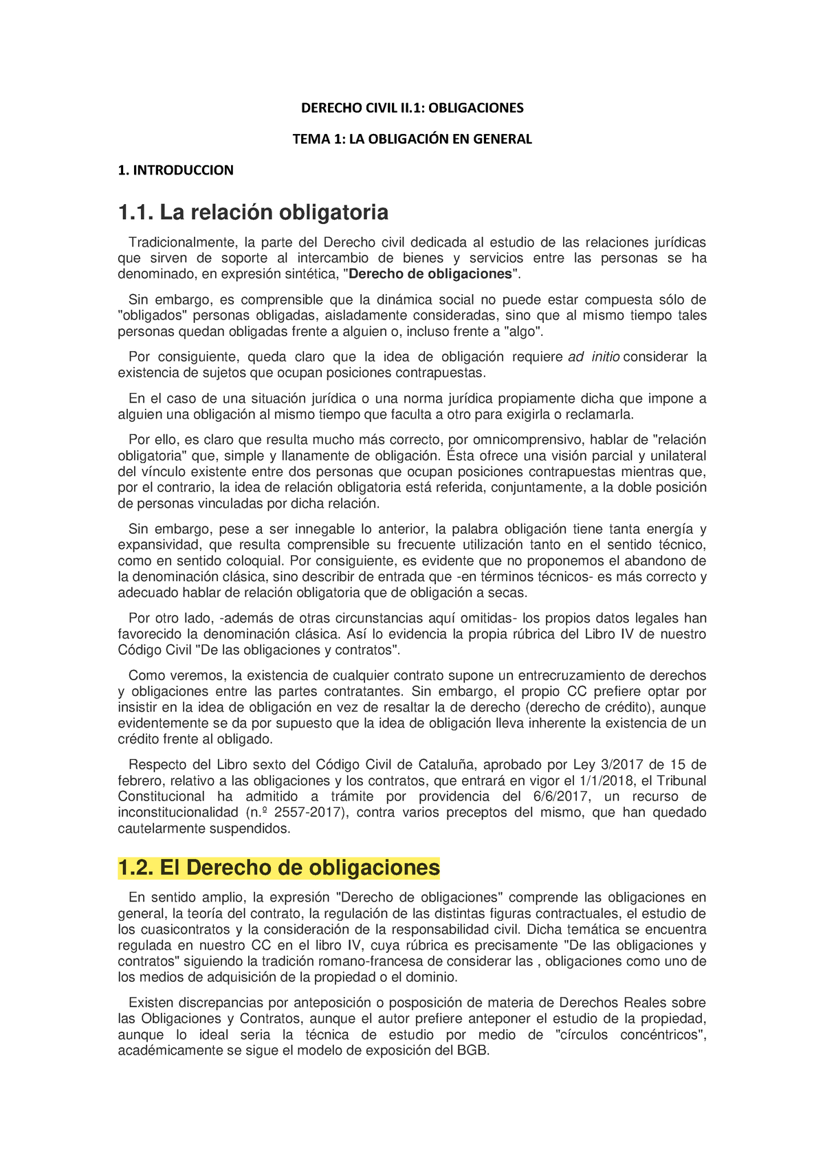 Derecho Civil II-1 Obligaciones - DERECHO CIVIL II: OBLIGACIONES TEMA 1 ...