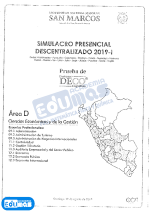 1 Sim Tip Adm Unmsm SSM 1 - Simulacro De Examen De Admision - PRIMER ...