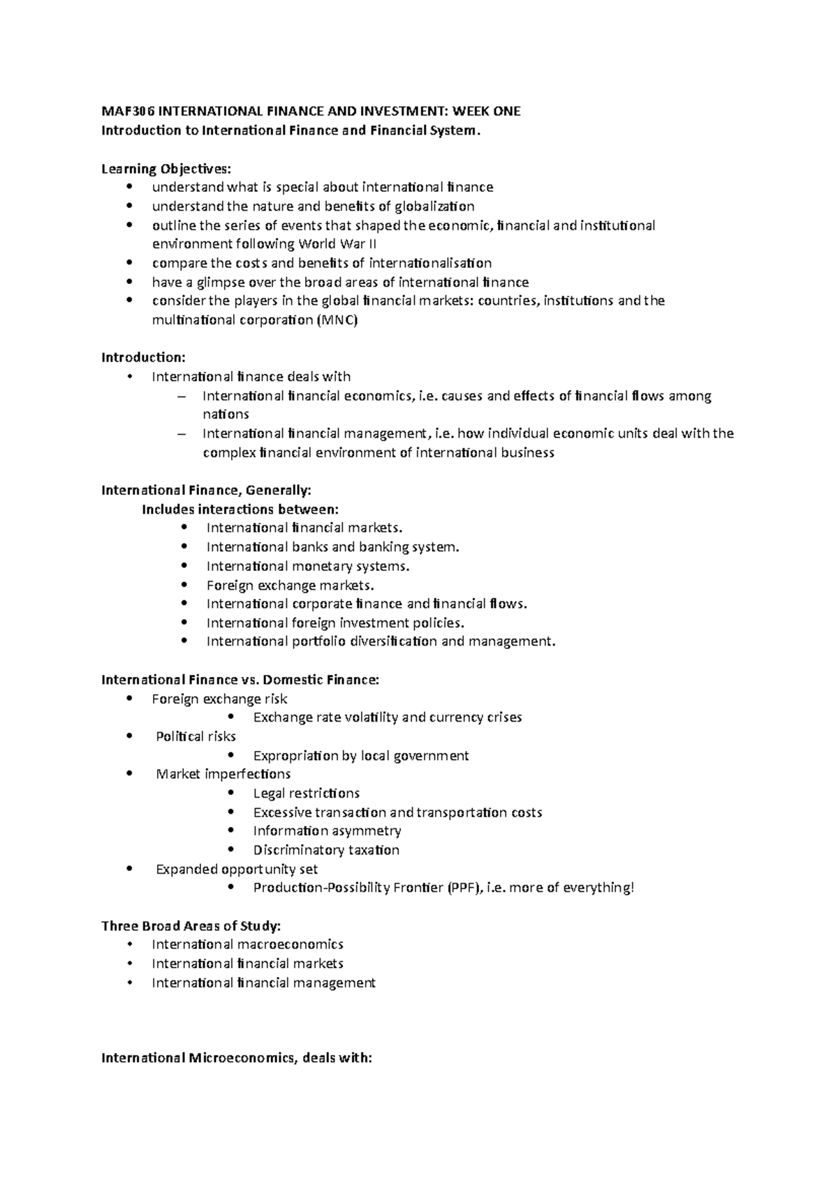 MAF306 WEEK 1 - Lecture notes 1 - MAF306 INTERNATIONAL FINANCE AND ...