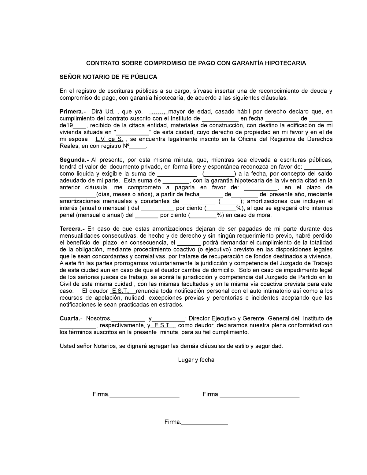 Contrato Sobre Compromiso De Pago Con Garantía Hipotecaria Contrato Sobre Compromiso De Pago 8305
