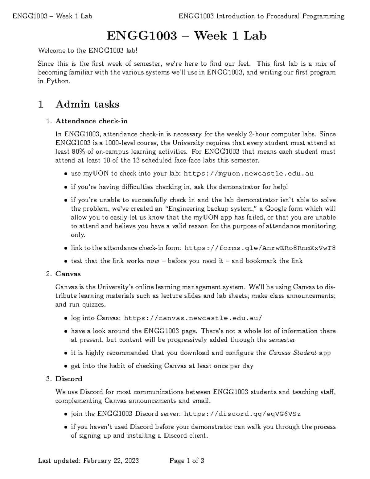 Lab Week 1-5 - ENGG1003 Callaghan Campus - ENGG1003 – Week 1 Lab ...