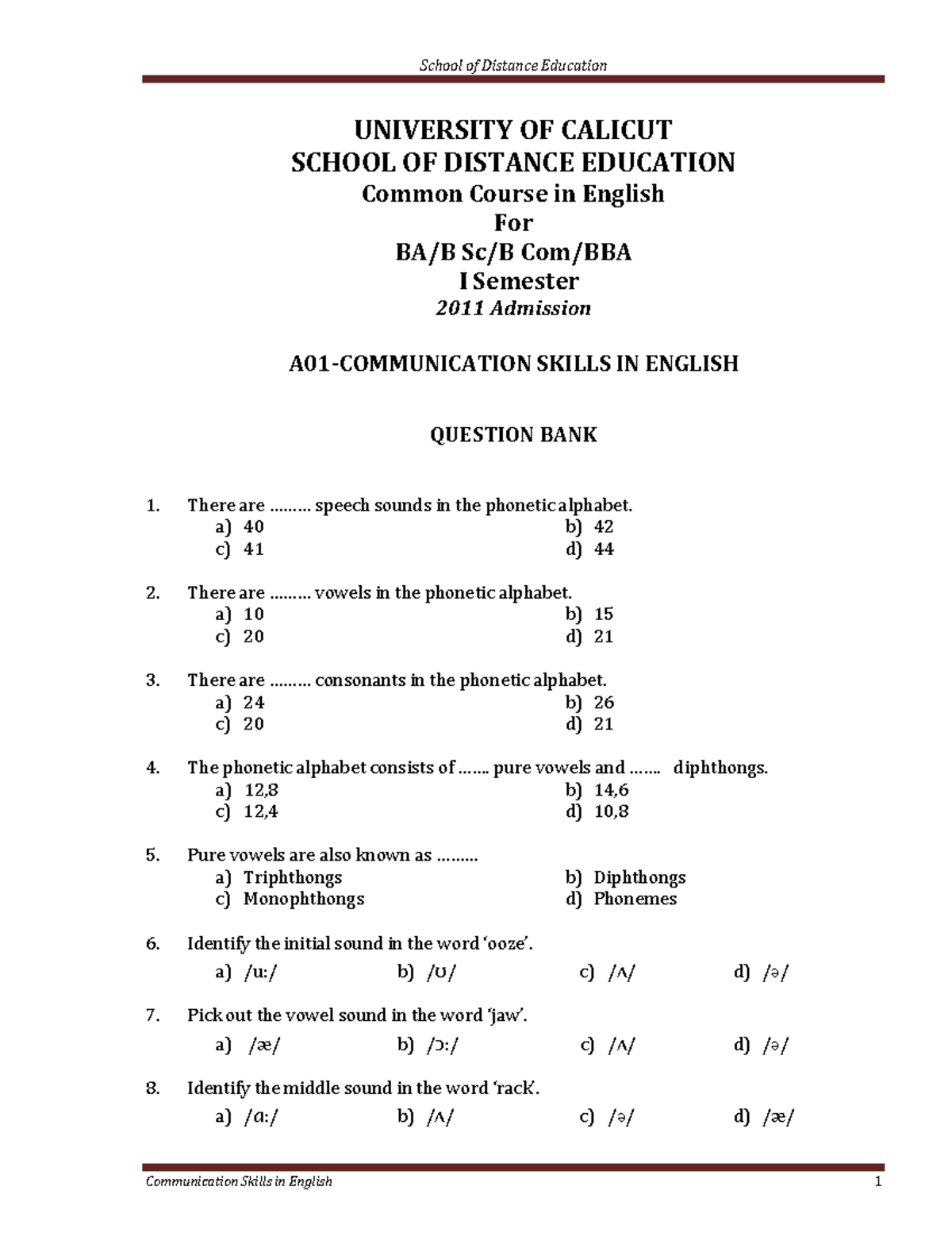 Qbbabsc BCom BBACommunicationskills English - UNIVERSITY OF CALICUT ...