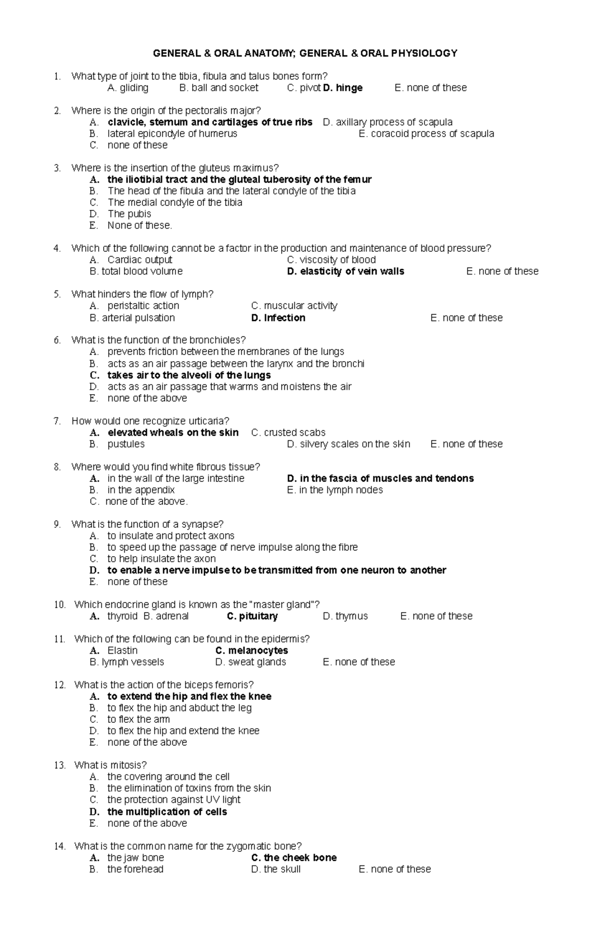 What type of Joint Question and answer GENERAL & ORAL ANATOMY