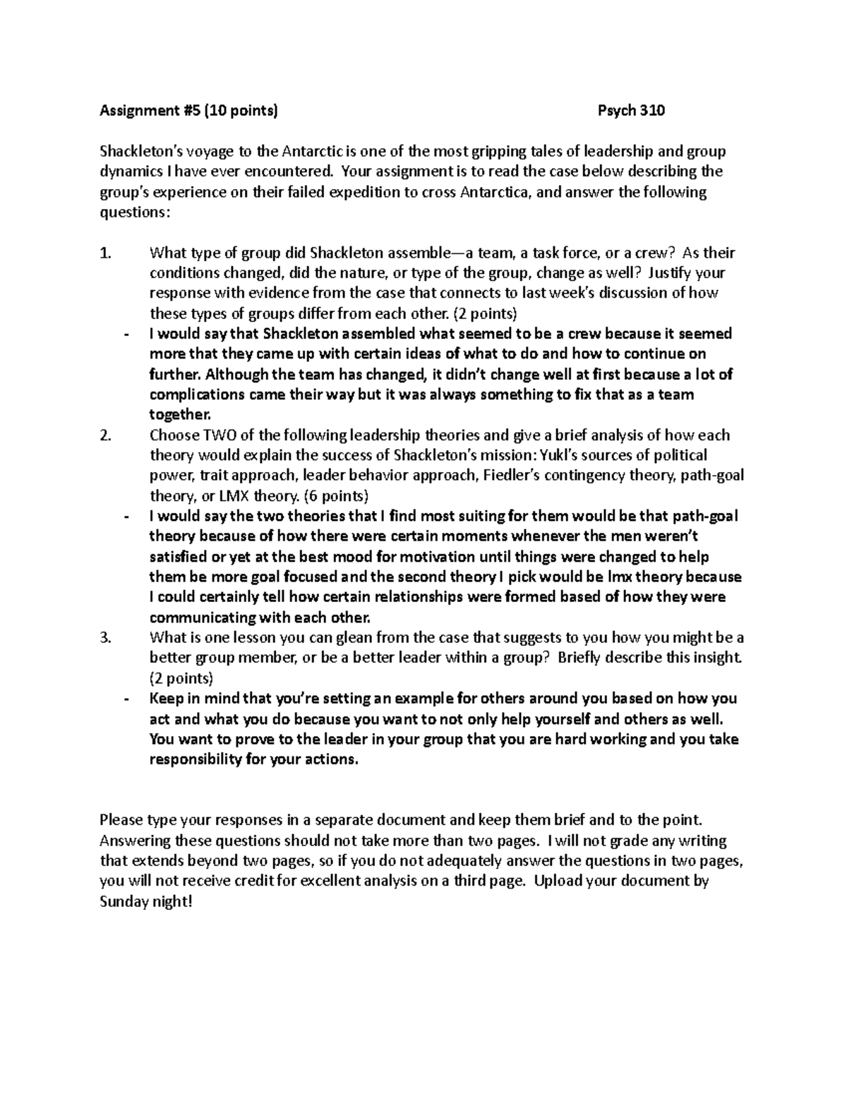 Assignment 5 Leadership and Shackleton case-1 - Assignment #5 (10 ...
