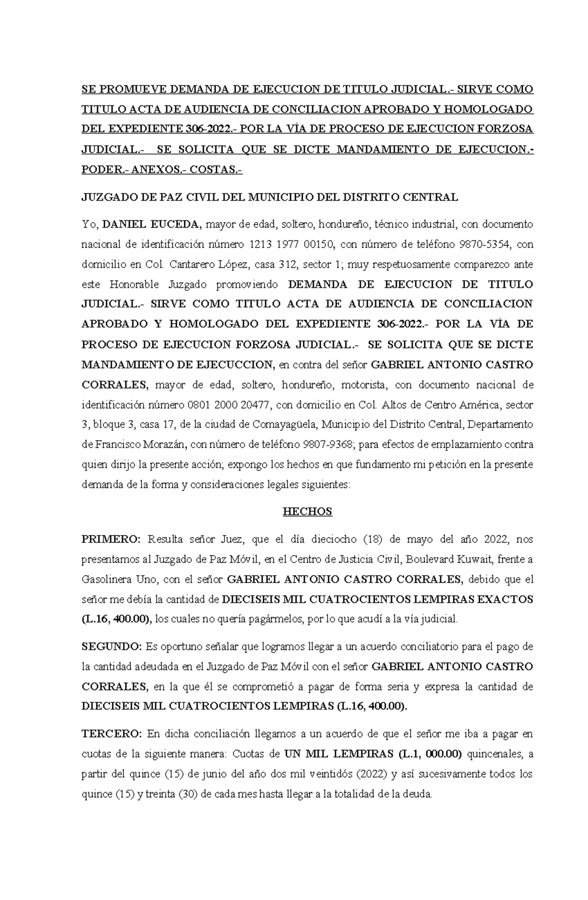 Ejecución Titulo Judicial Se Promueve Demanda De Ejecucion De Titulo Judicial Sirve Como 8521