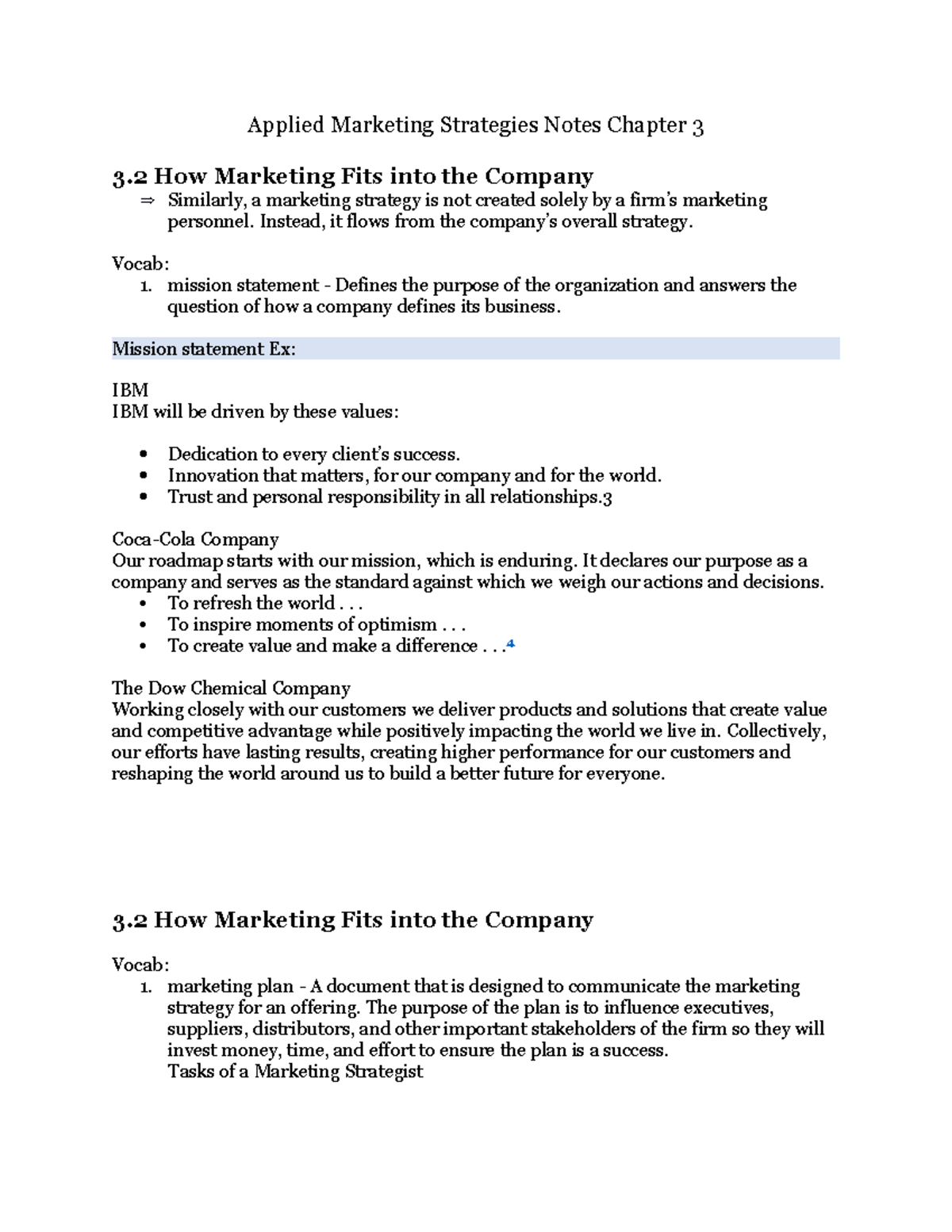 Applied Marketing Strategies Notes Chapter 3 - Instead, it flows from ...