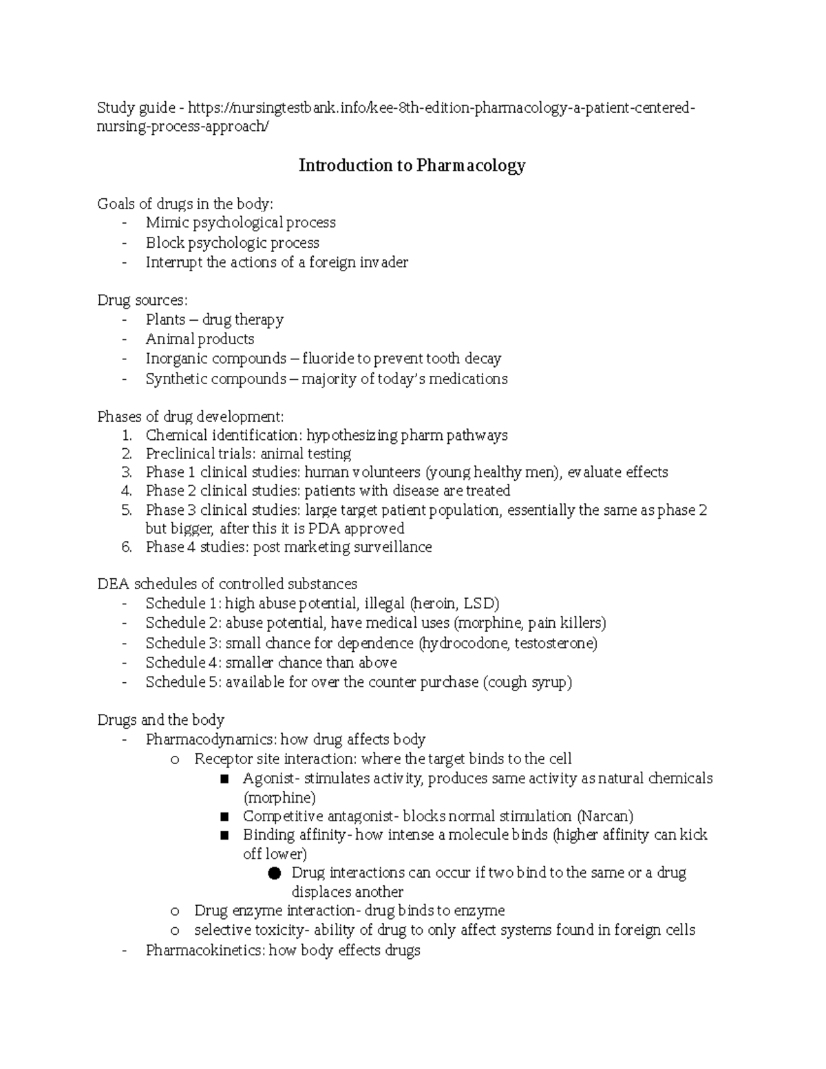 Test 1 - study guide for the pharmacology in nursing practice exam 1 ...