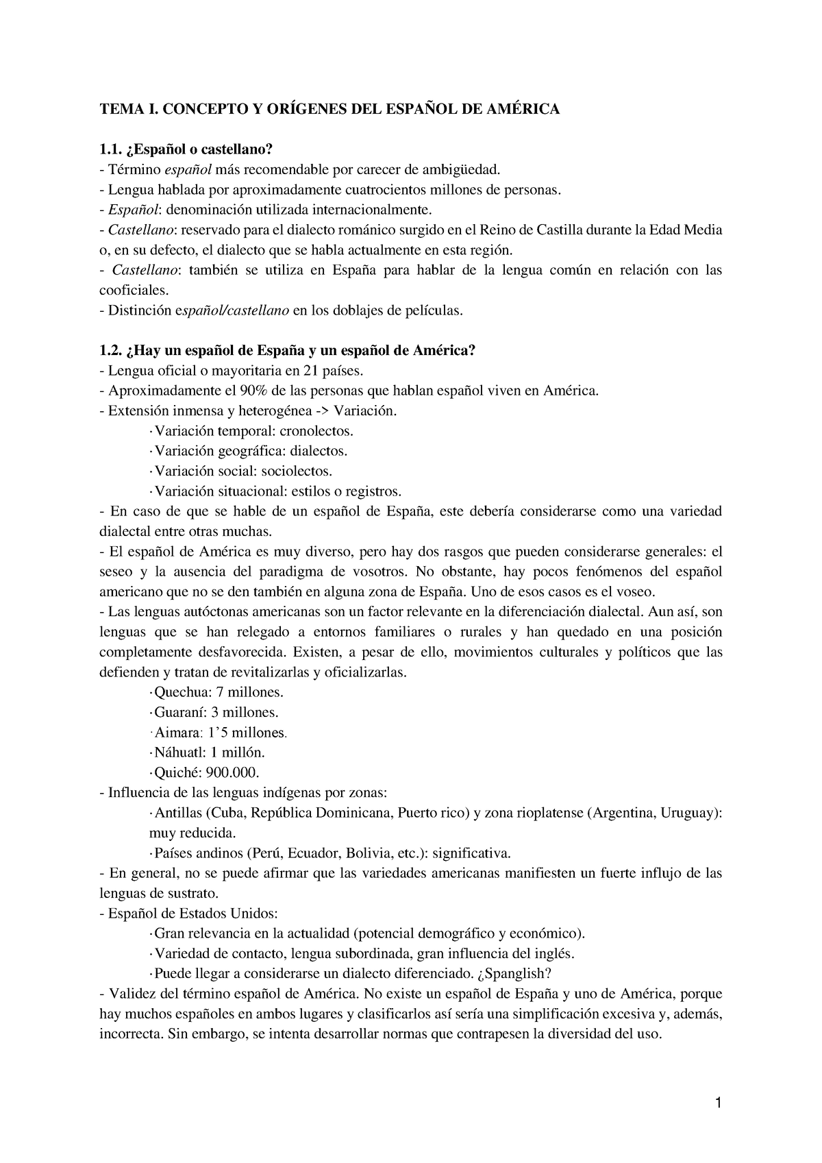 Apuntes Español de América - TEMA I. CONCEPTO Y ORÍGENES DEL ESPAÑOL DE  AMÉRICA ¿Español o - Studocu