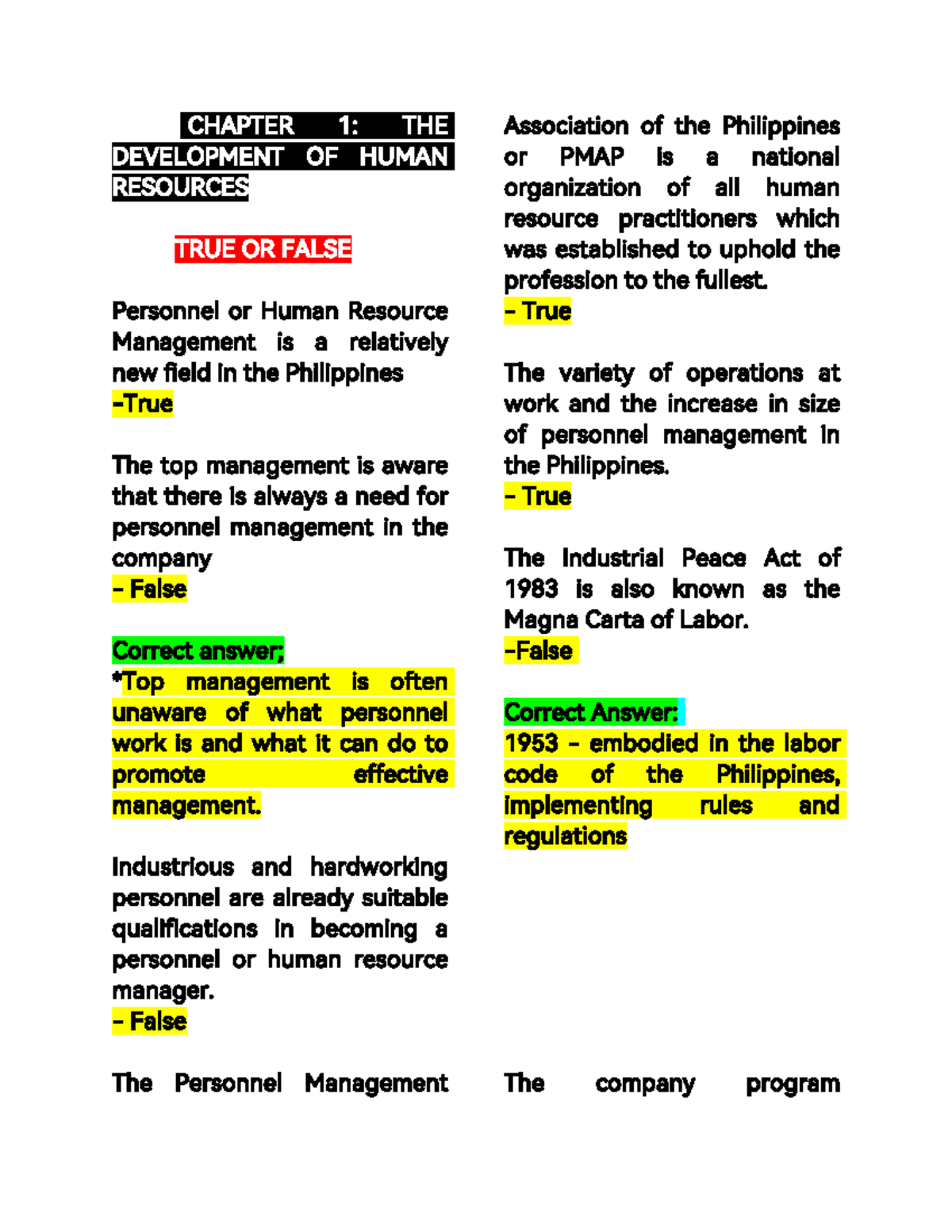 Reviewer (HRM) - Summary BSBA Human Resource Development Management ...