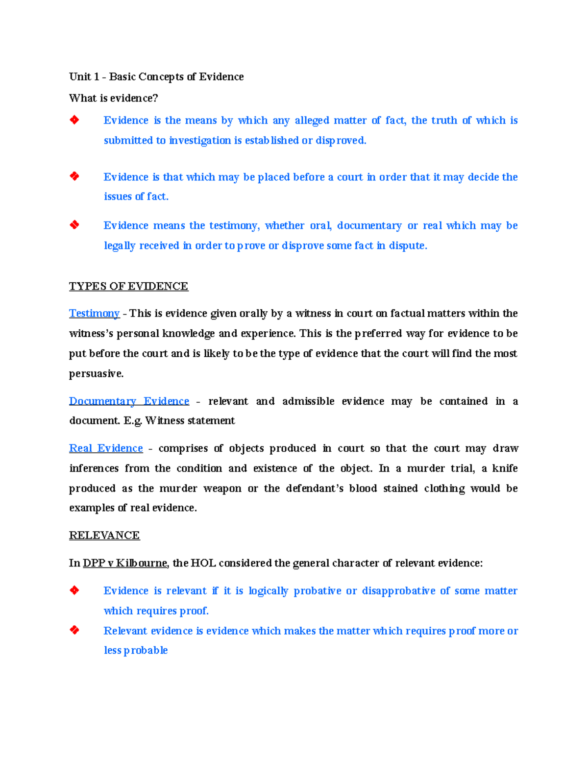 Unit 1 Notes - Evidence - Unit 1 - Basic Concepts Of Evidence What Is ...