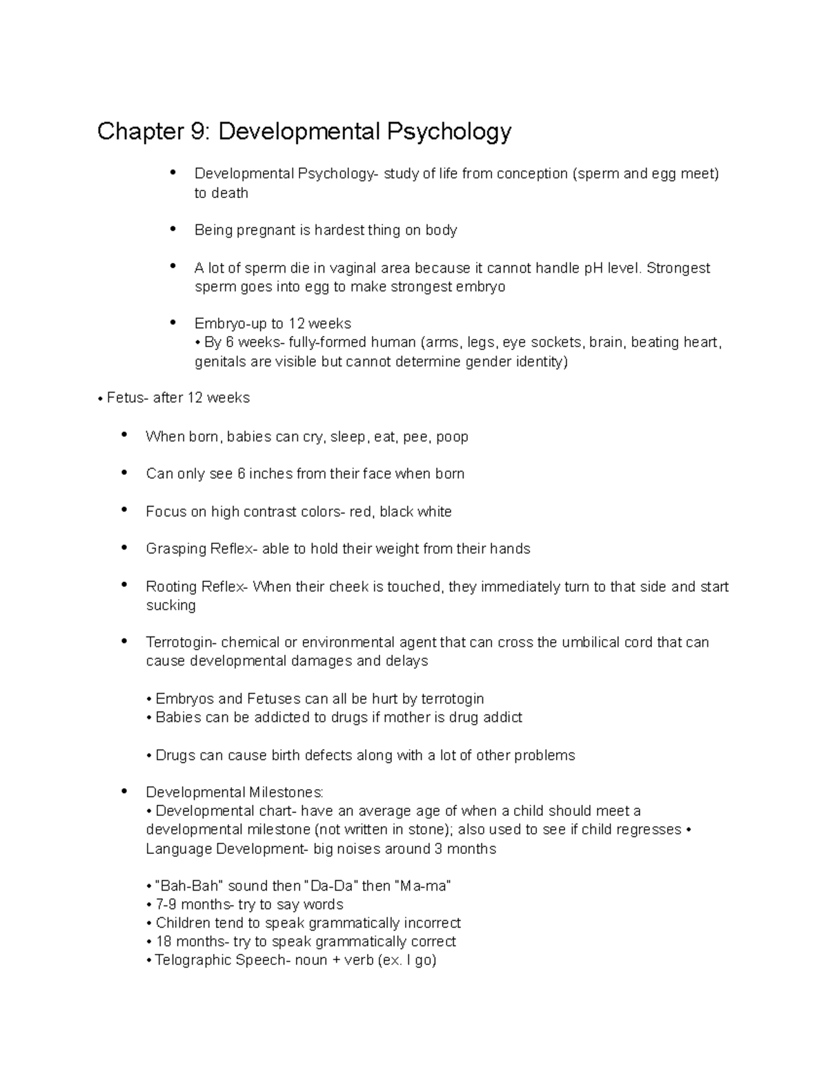 Chapter 9 psychology - PSYC 101 - Chapter 9: Developmental Psychology