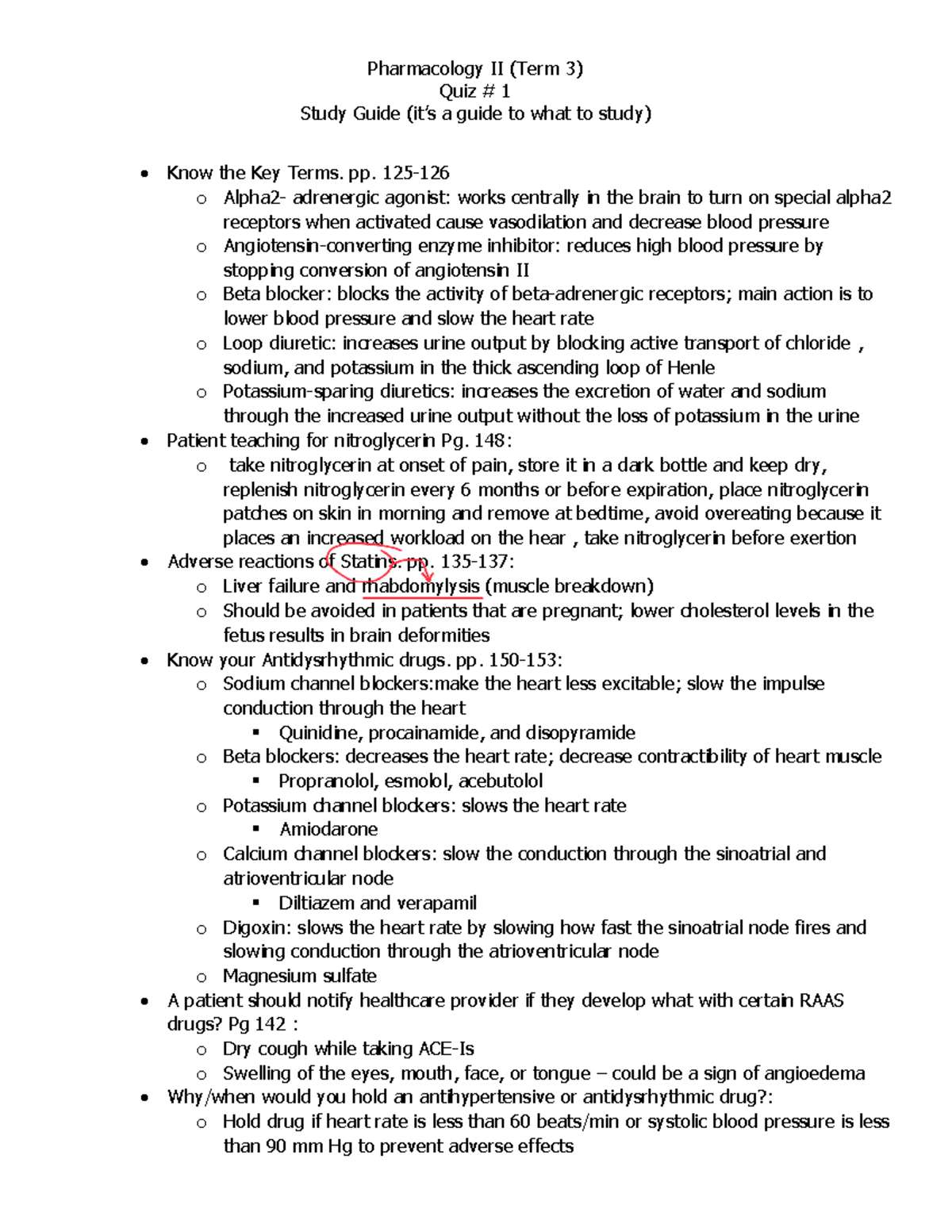 Pharmacology II - Study Guide Chapter 8 - Quiz # 1 Study Guide (it’s a ...