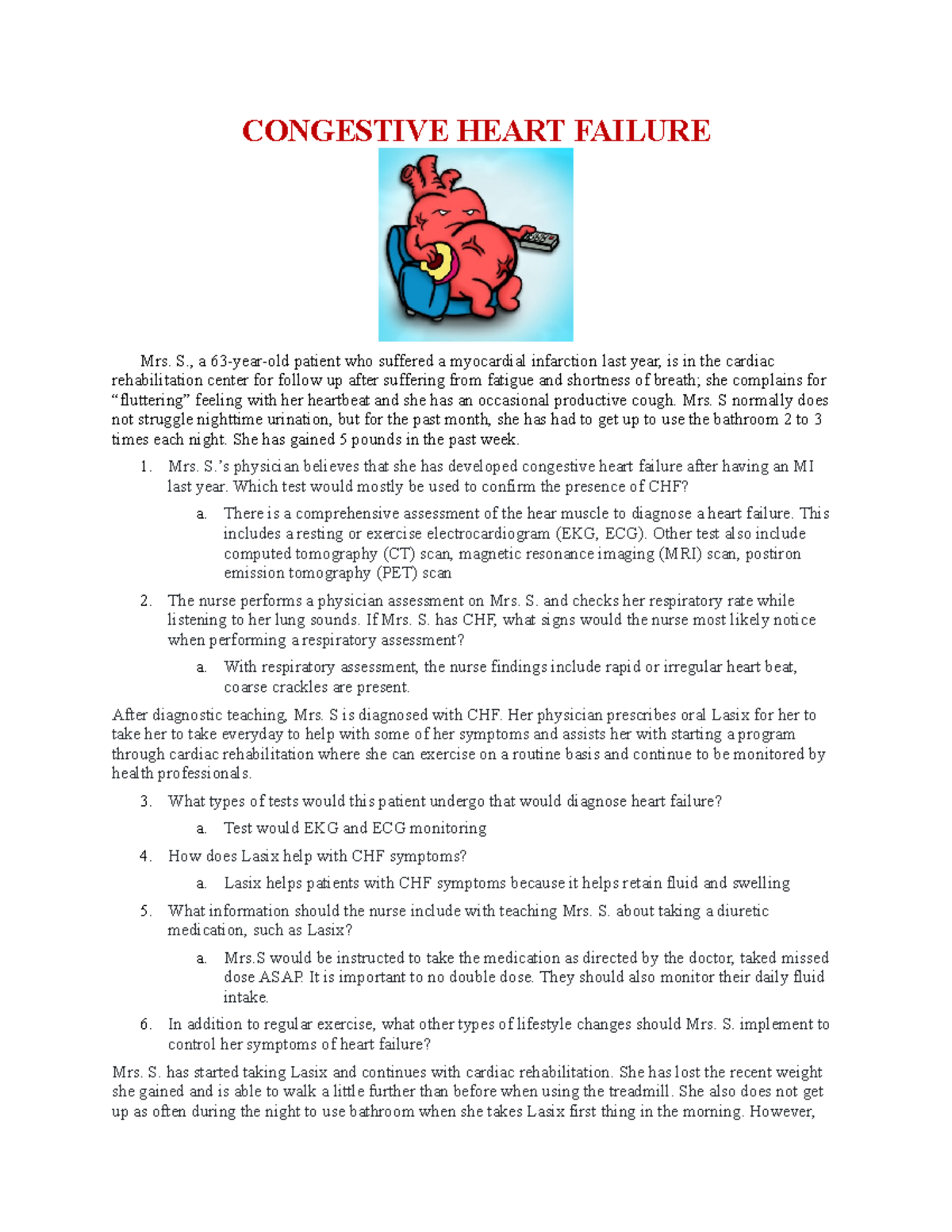 congestive heart failure case study answers