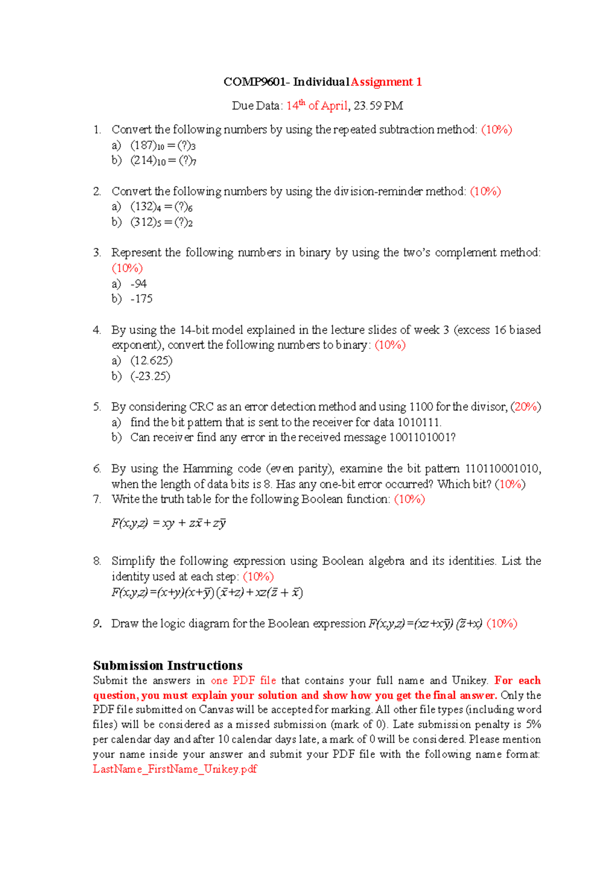 COMP9601-Assignment 1 - COMP9601- Individual Assignment 1 Due Data ...