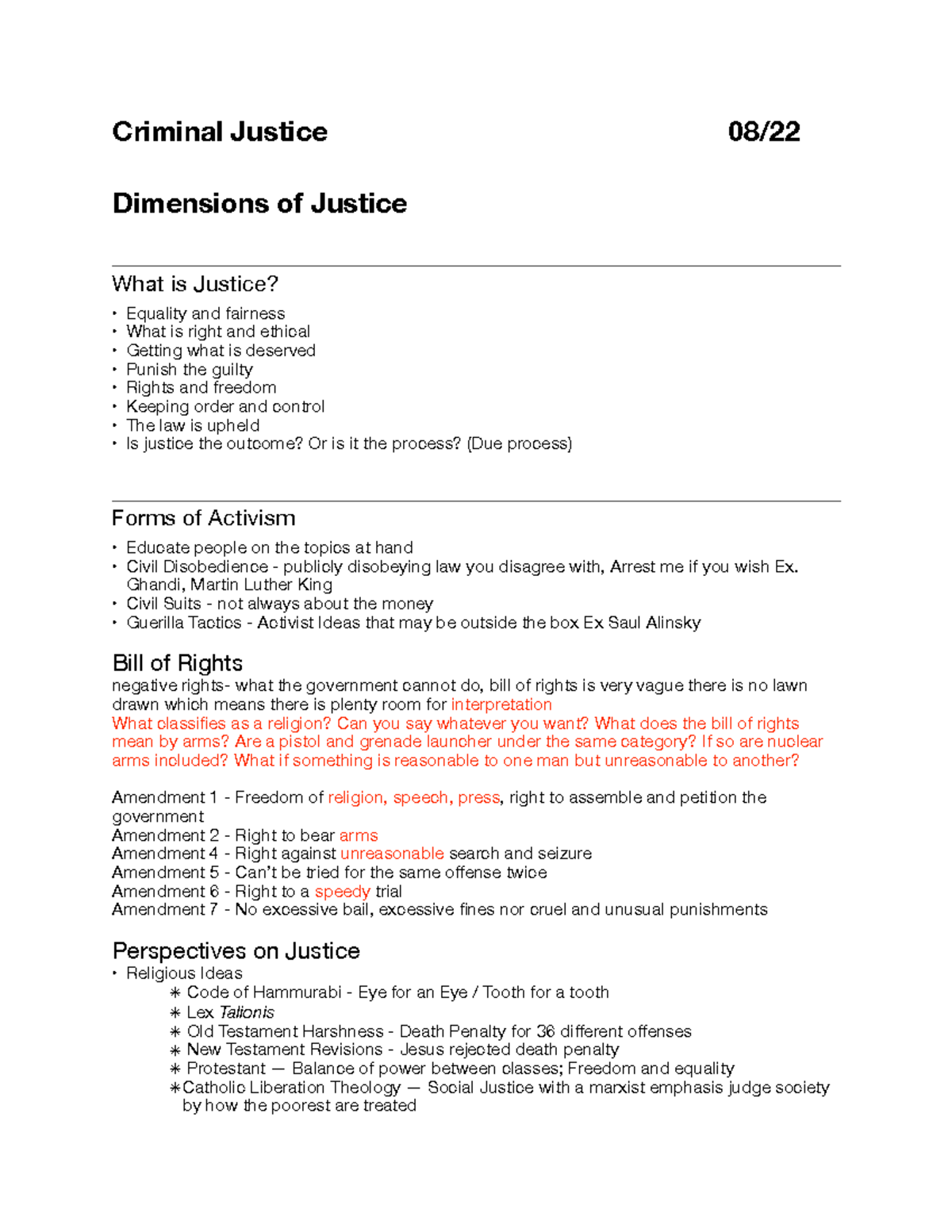 Criminal Justice notes Criminal Justice 08/ Dimensions of Justice What is Justice? Equality