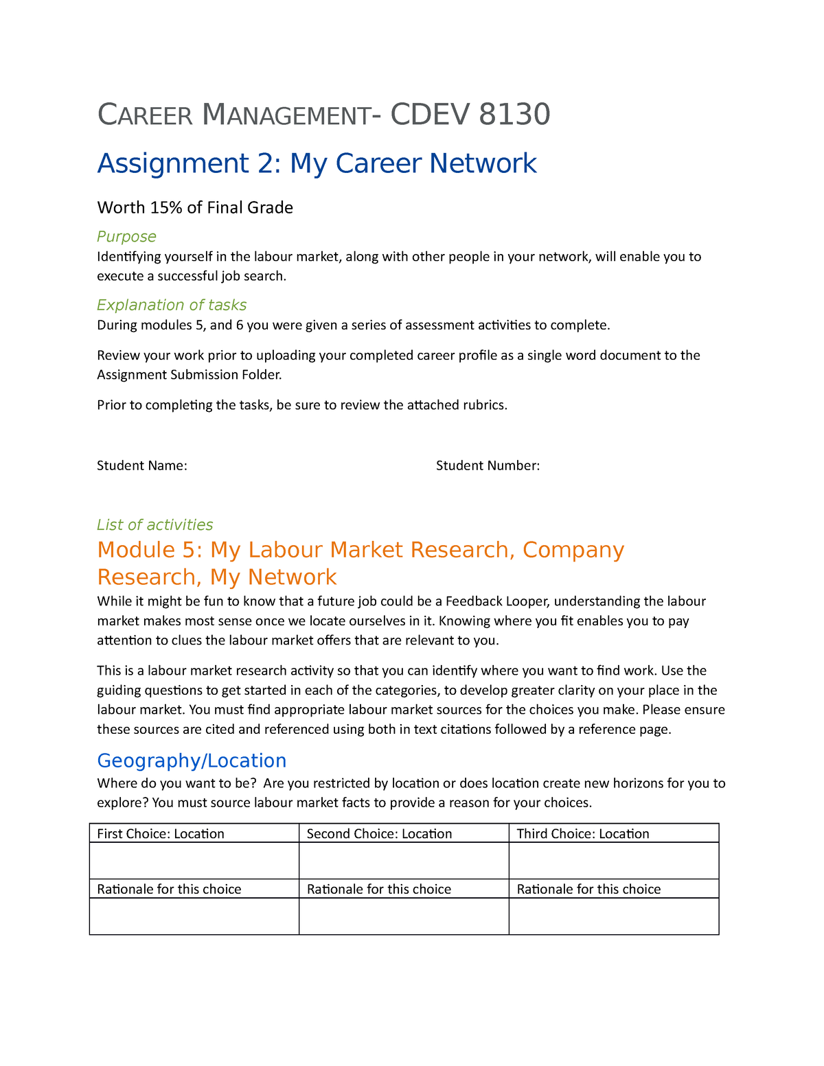 assignment 2 my career network