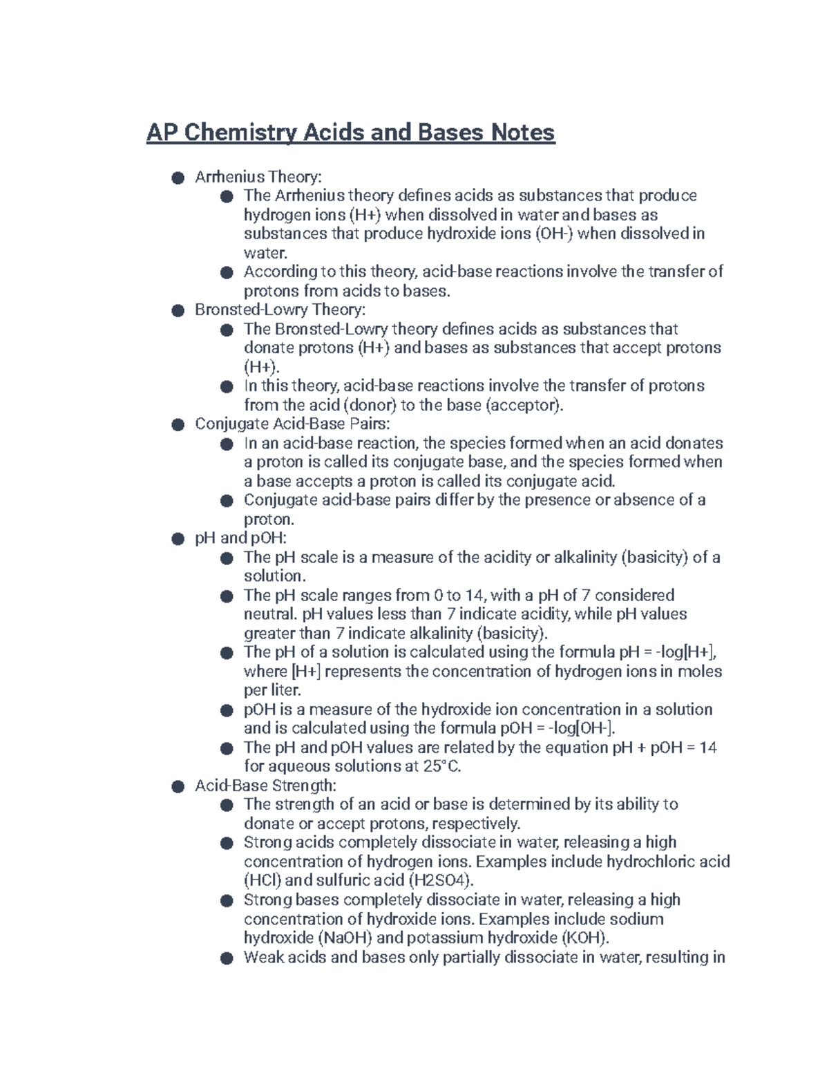 AP Chemistry Acids and Bases Notes According to this theory, acid
