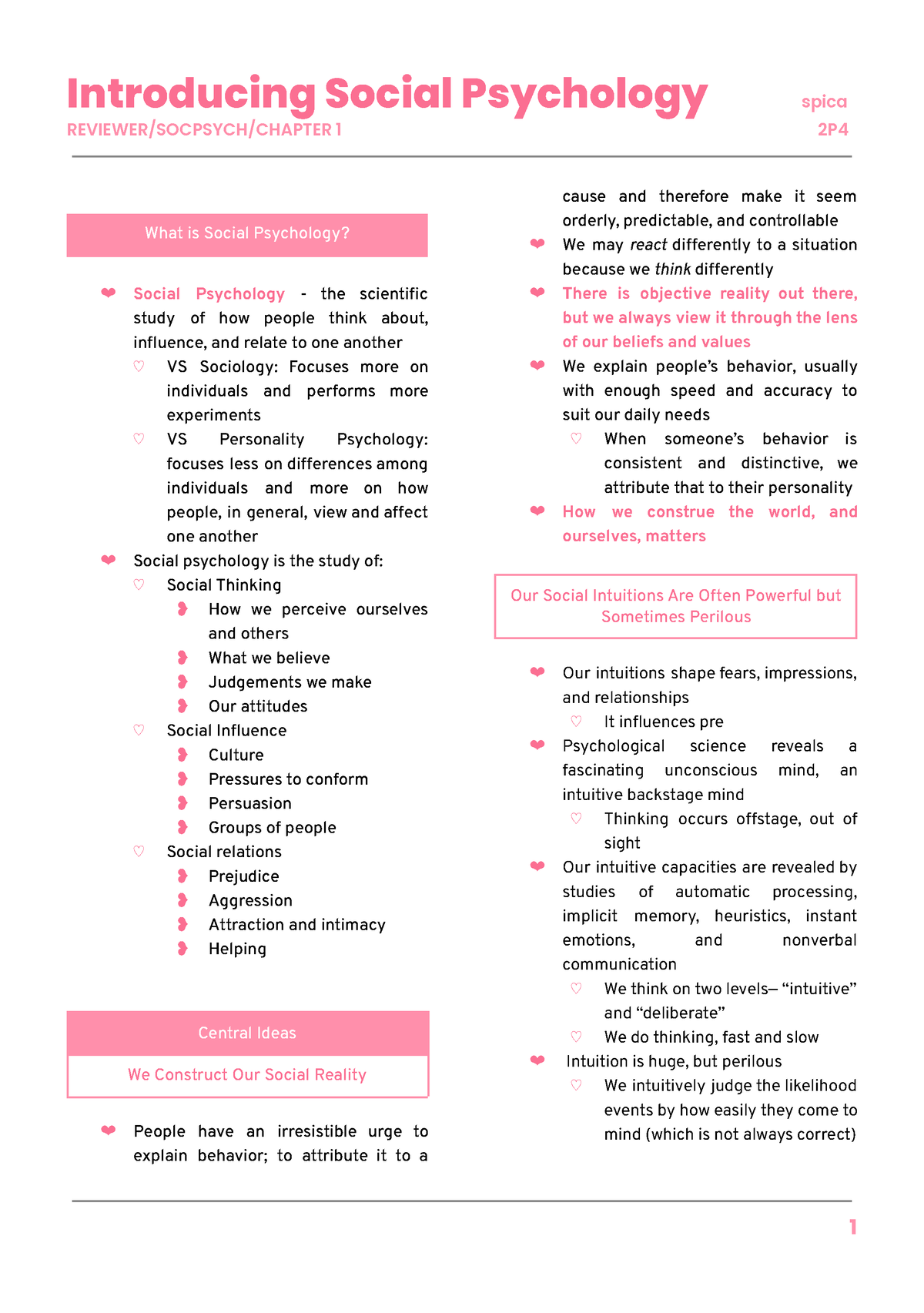 Soc Psych Chapter 1 - REVIEWER/SOCPSYCH/CHAPTER 1 2P What Is Social ...