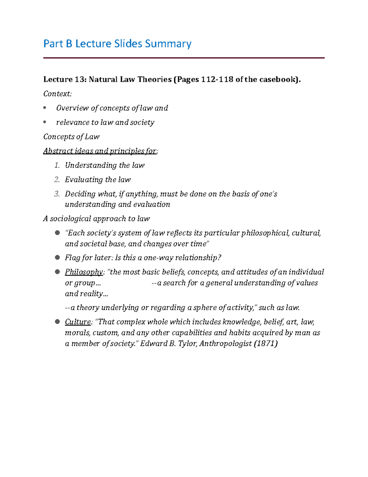 Part B Lecture Slides Summary - Part B Lecture Slides Summary Lecture ...