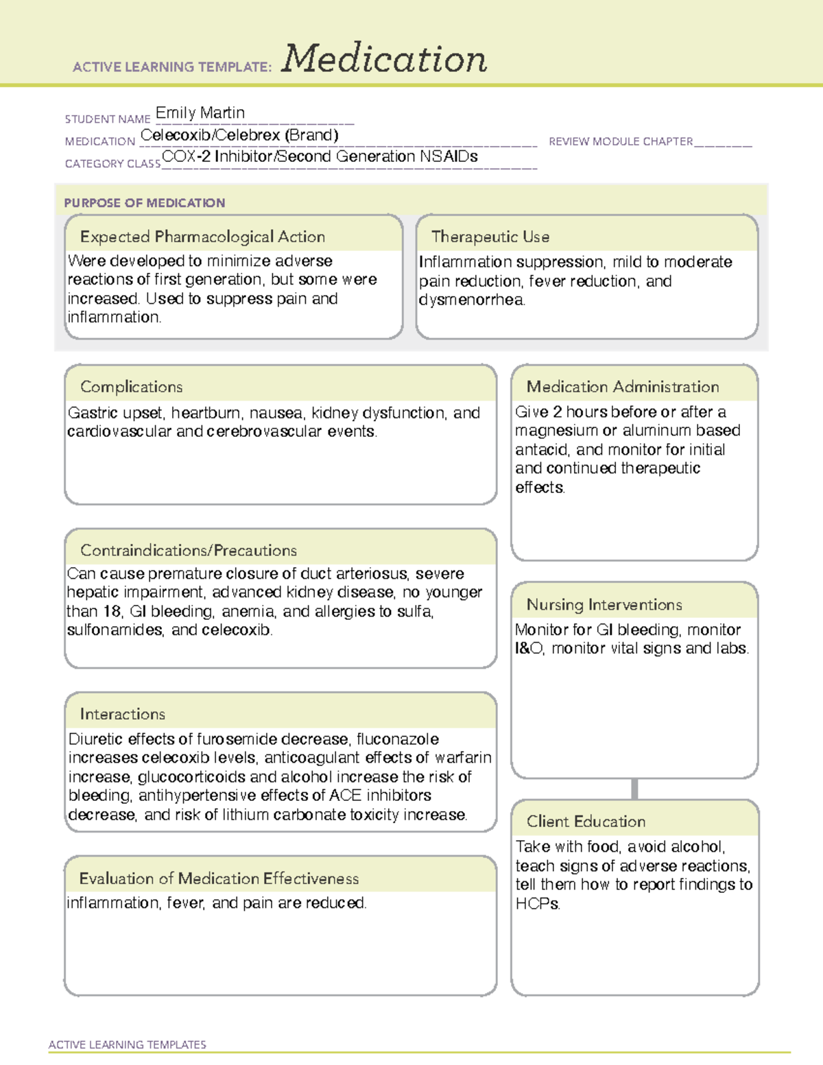 Second Generation Nsaids - ACTIVE LEARNING TEMPLATES Medication STUDENT ...