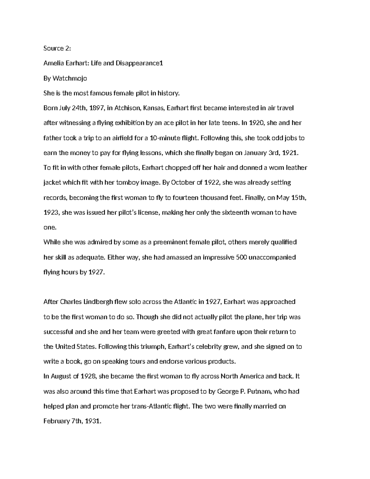 Source+2 - Idk - Source 2: Amelia Earhart: Life and Disappearance By ...