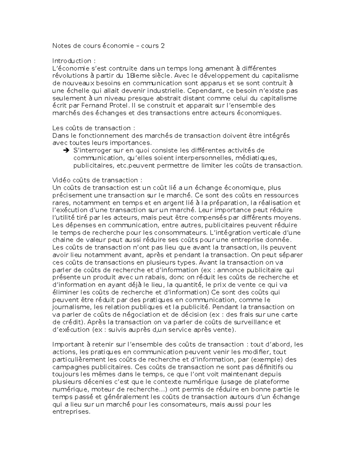 Notes De Cours Conomie Cours Notes De Cours Conomie Cours Introduction L Conomie S