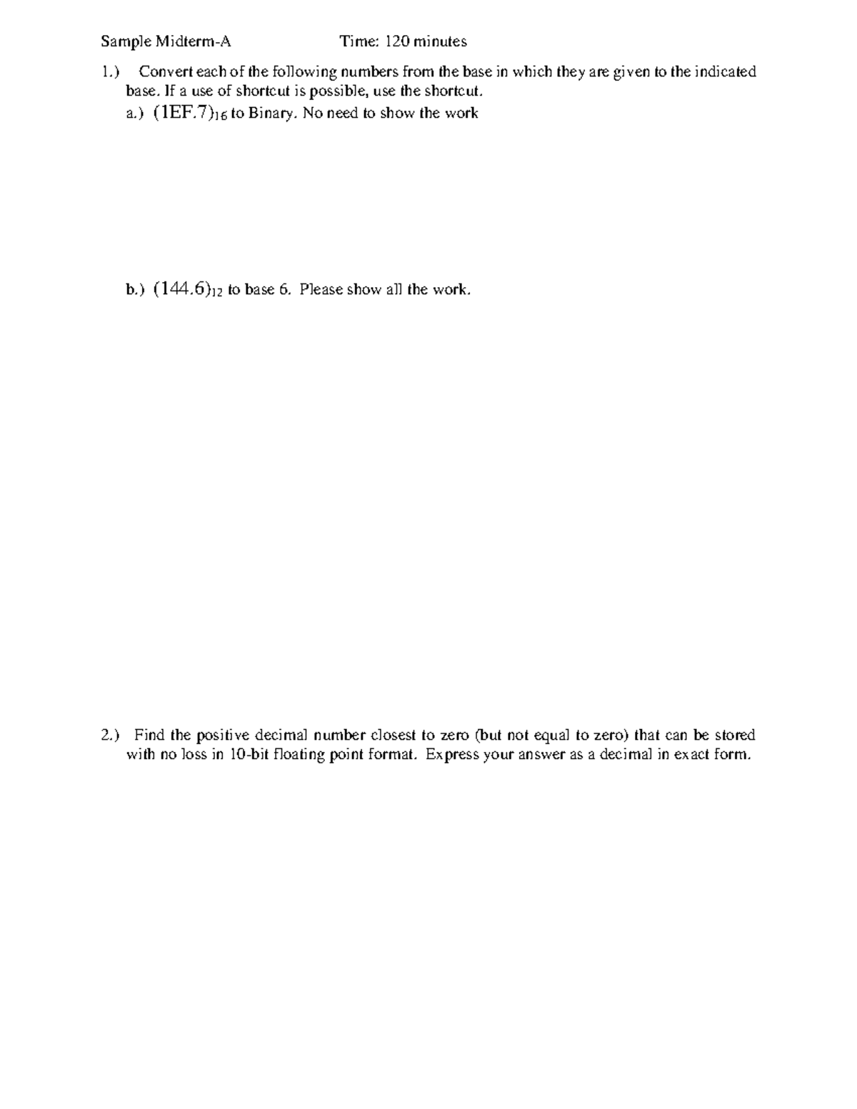 COMP 1113 Midterm FT-Sample Midterm A - Sample Midterm-A Time: 120 ...