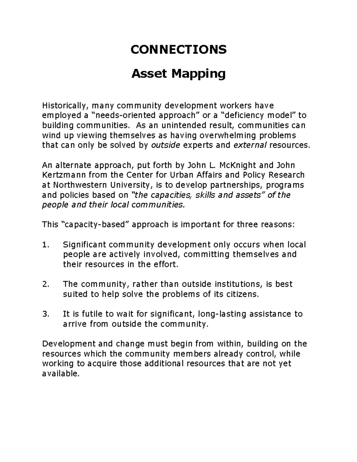 Community Asset Mapping Guide - CONNECTIONS Asset Mapping Historically ...