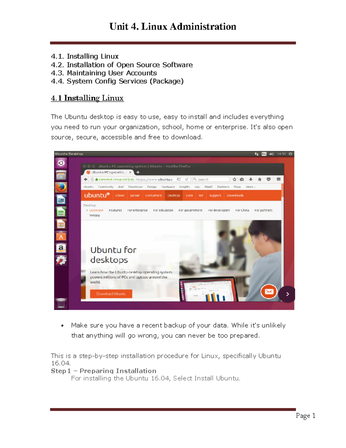 UNIT 4Linux Administration - 4. Installing Linux 4. Installation of ...