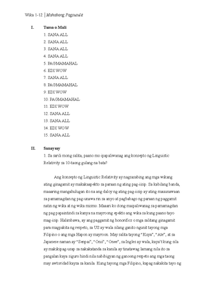 WIKA AT Kultirang Rehiyonal 1 - What is the importance of language and ...