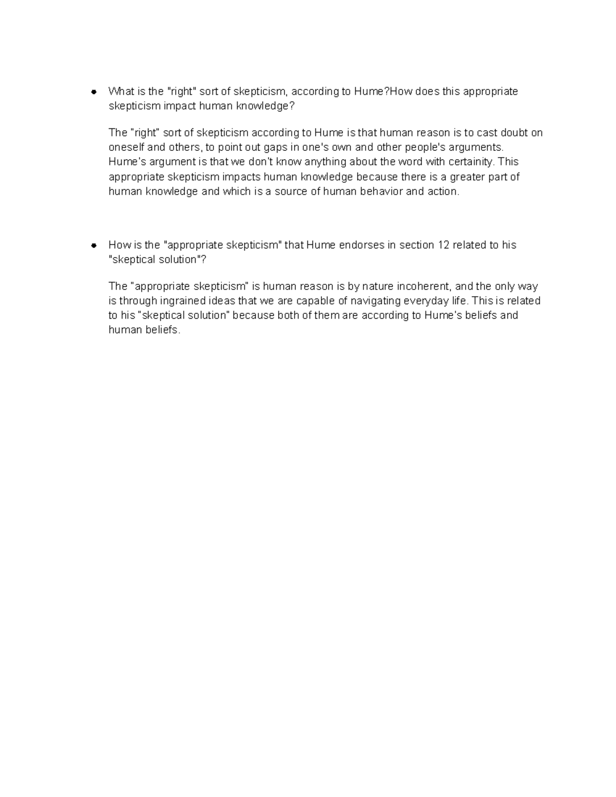 Reading 15 - What is the "right" sort of skepticism, according to Hume ...