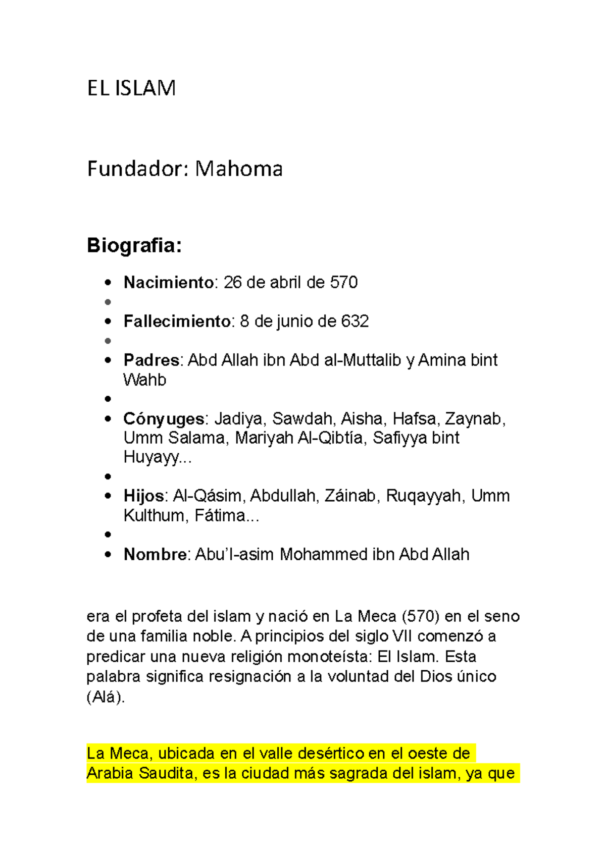 EL Islam , Mahoma - leer el documento atentamente - EL ISLAM Fundador ...