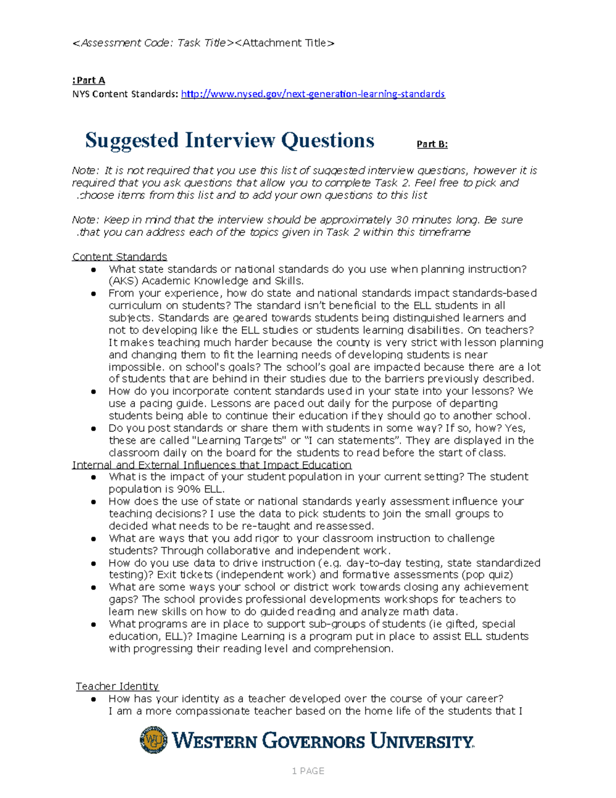 Task 2 - Task 2 - : Part A NYS Content Standards: nysed/next-generation ...