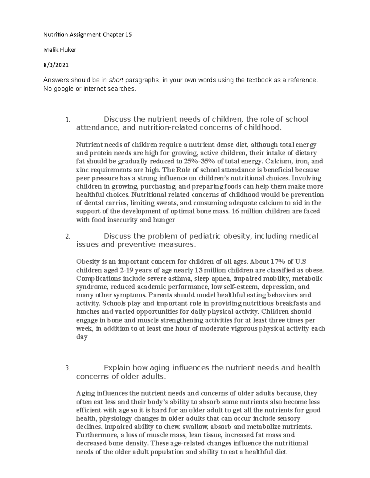 transitions homework LPN to RN - Nutrition Assignment Chapter 15 Malik ...