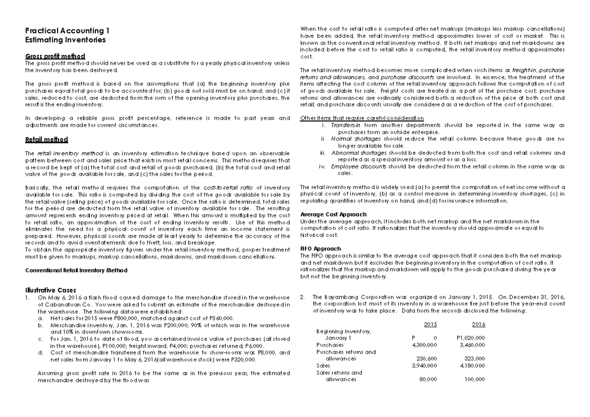 Notes on Estimating Inventories for Qualifying Exams - Practical ...