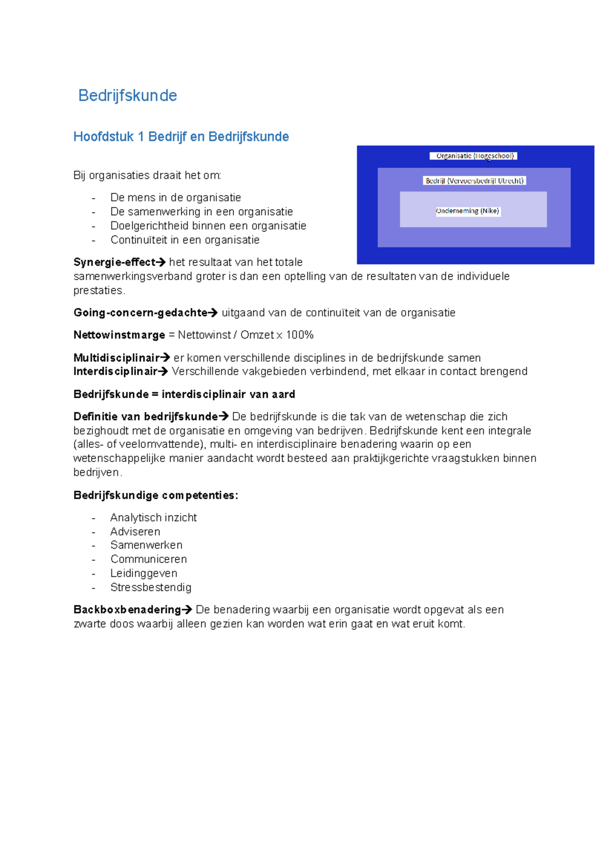 Samenvatting Bedrijfskunde Integraal - Hoofdstukken: 1,2,3,4 En 9 ...