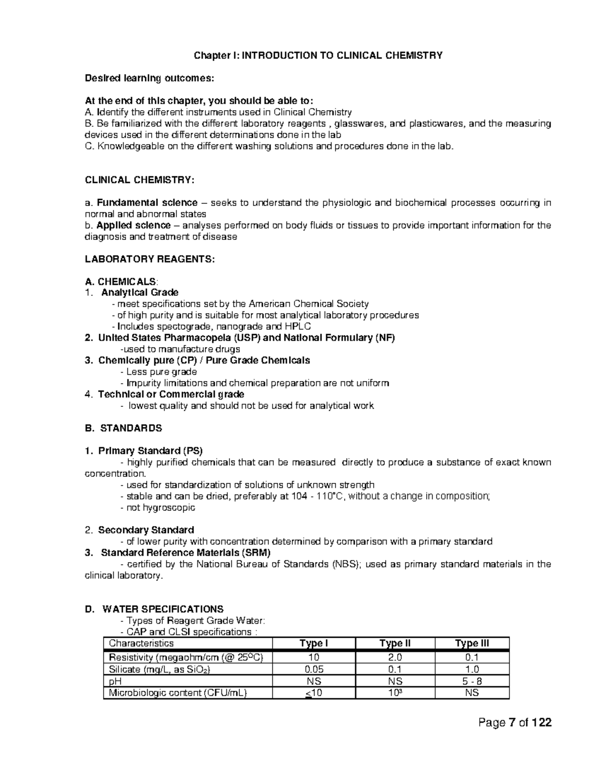CC1 Chapter 1 Clinical Chemistry 1 Notes Chapter I INTRODUCTION TO