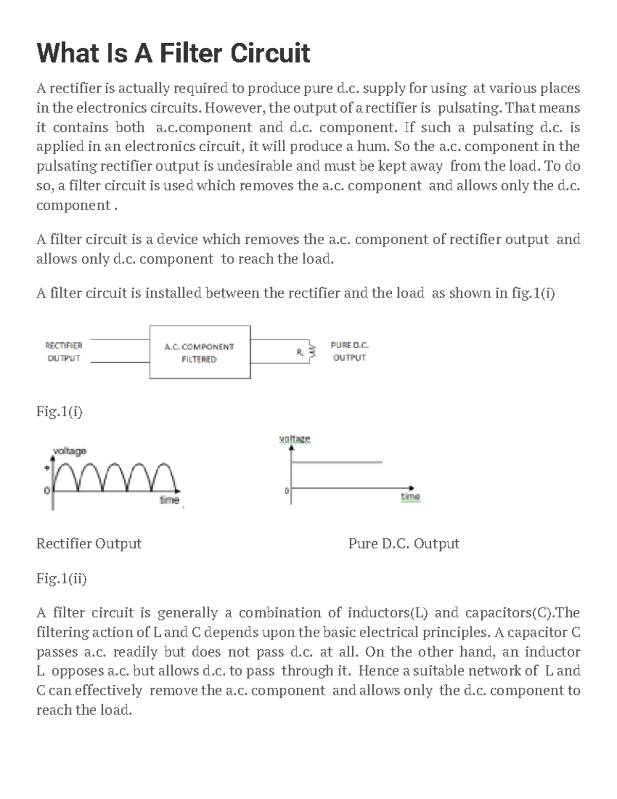 WHAT IS A Filter - What Is A Filter Circuit A rectifier is actually ...
