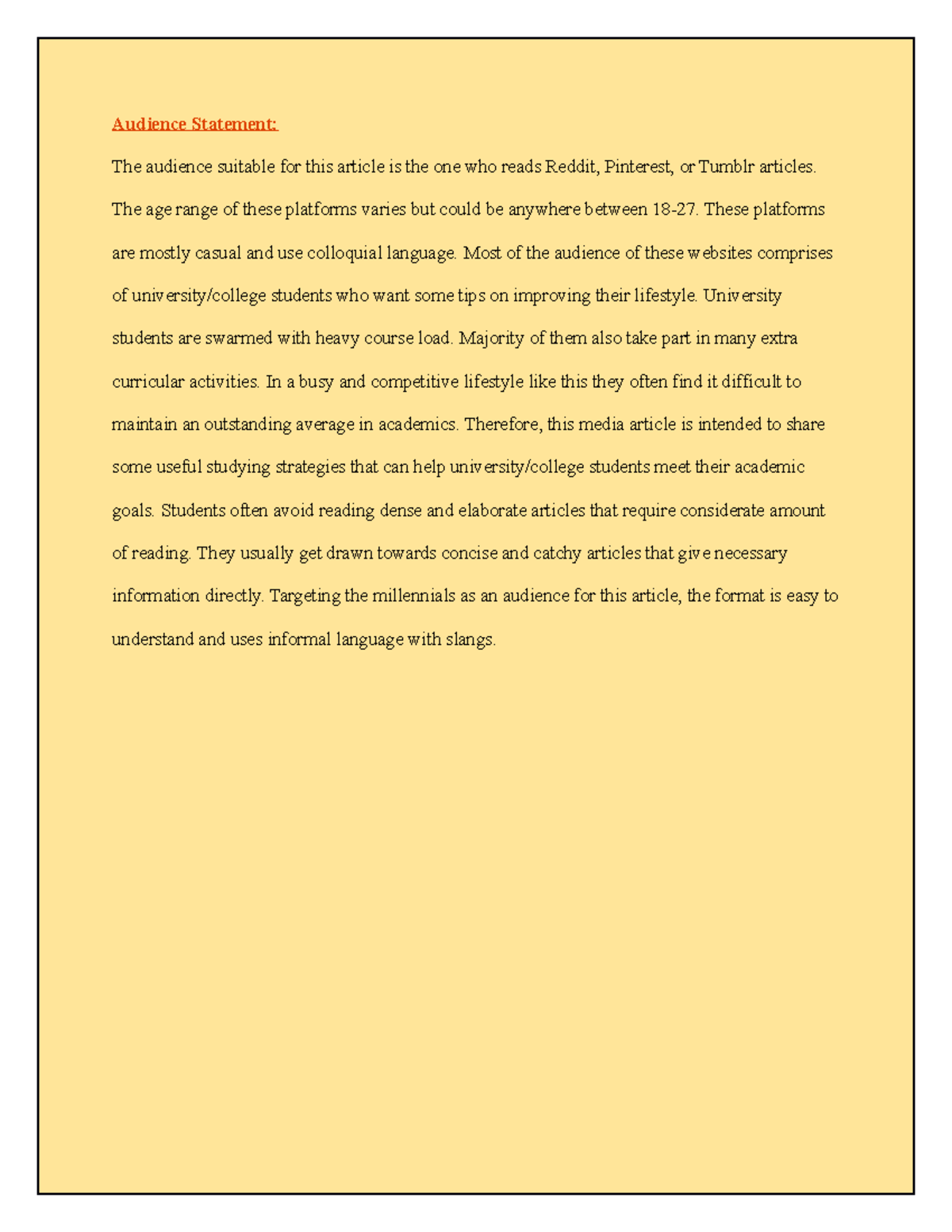 Media assignment article edited - Audience Statement: The audience ...