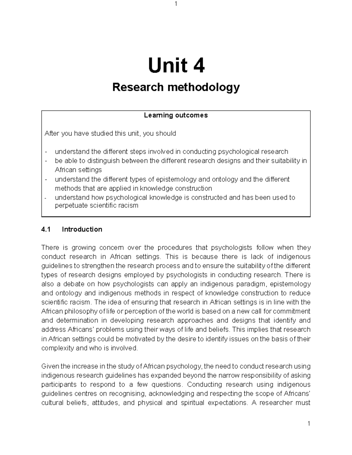 PYC1511 Unit 004 Research methodology Unit 4 Research methodology