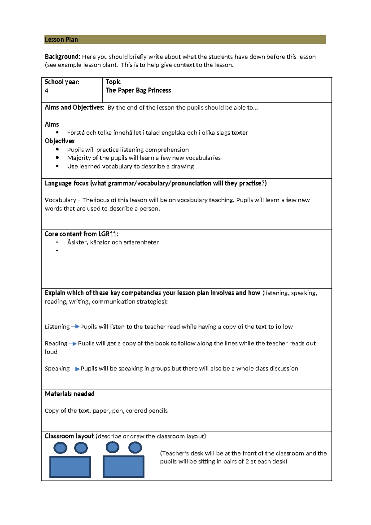 Lesson plan template - Lesson Plan Background: Here you should briefly ...