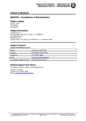 401140 - Biomechanics - Formula Sheet - Unit 401140: Formula Sheet G 9 ...