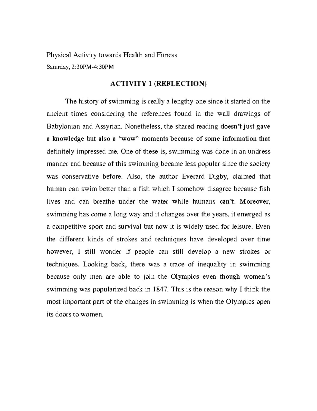 Physical Activity towards Health and Fitness - Physical Activity ...