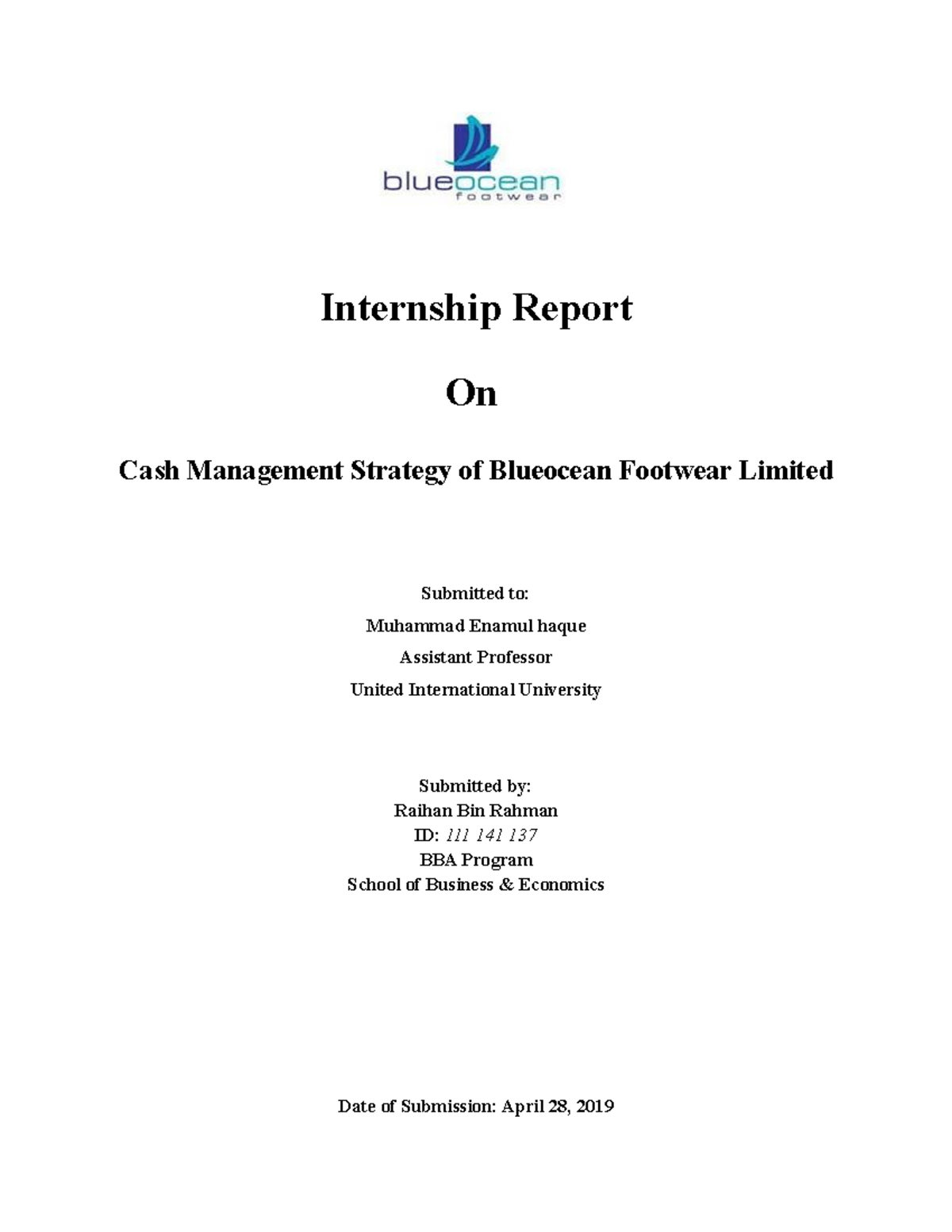 Internship Report on Cash Management Strategy of BOFL Raihan 111 141