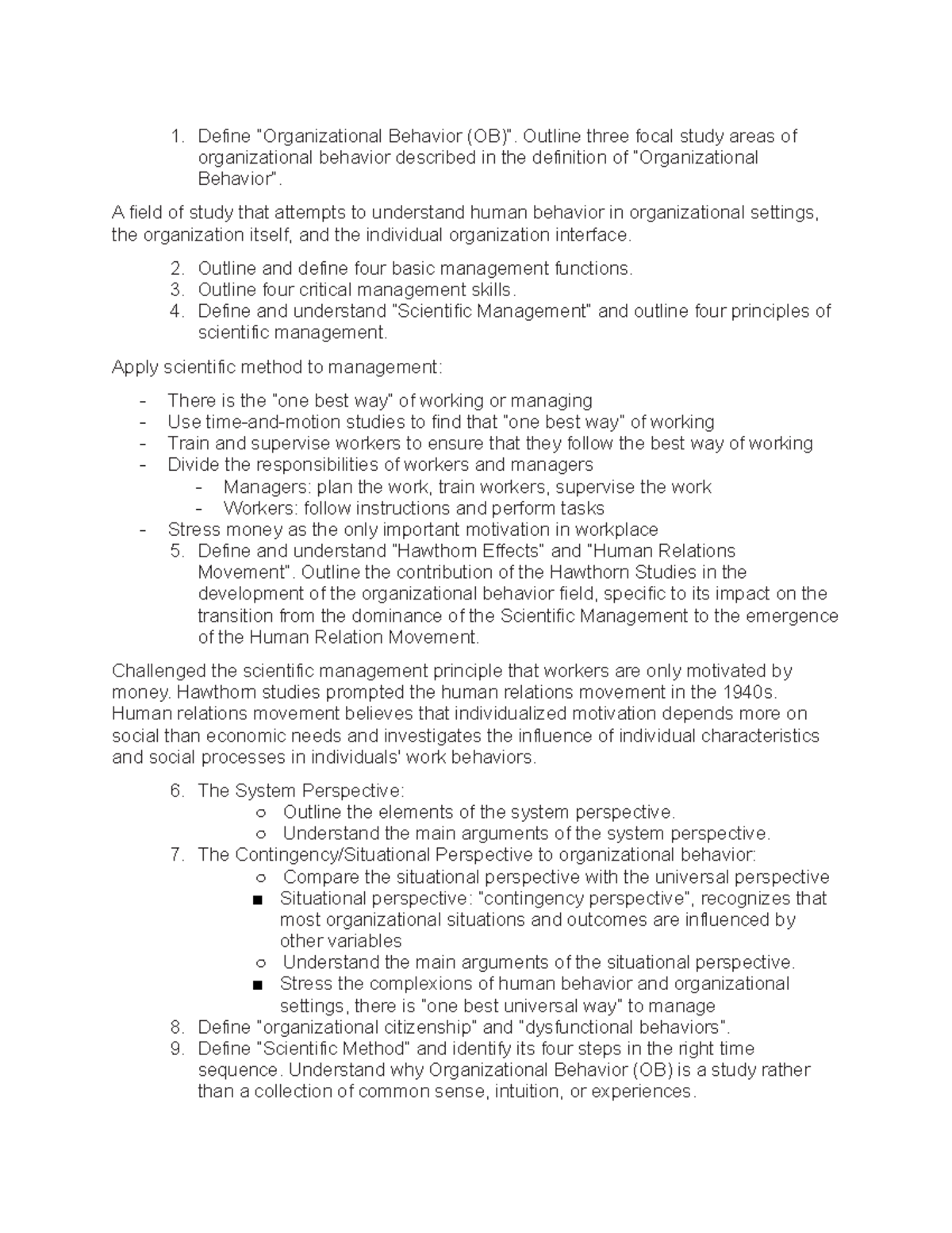 MGT291 Module 1 Study Guide - Define “Organizational Behavior (OB ...